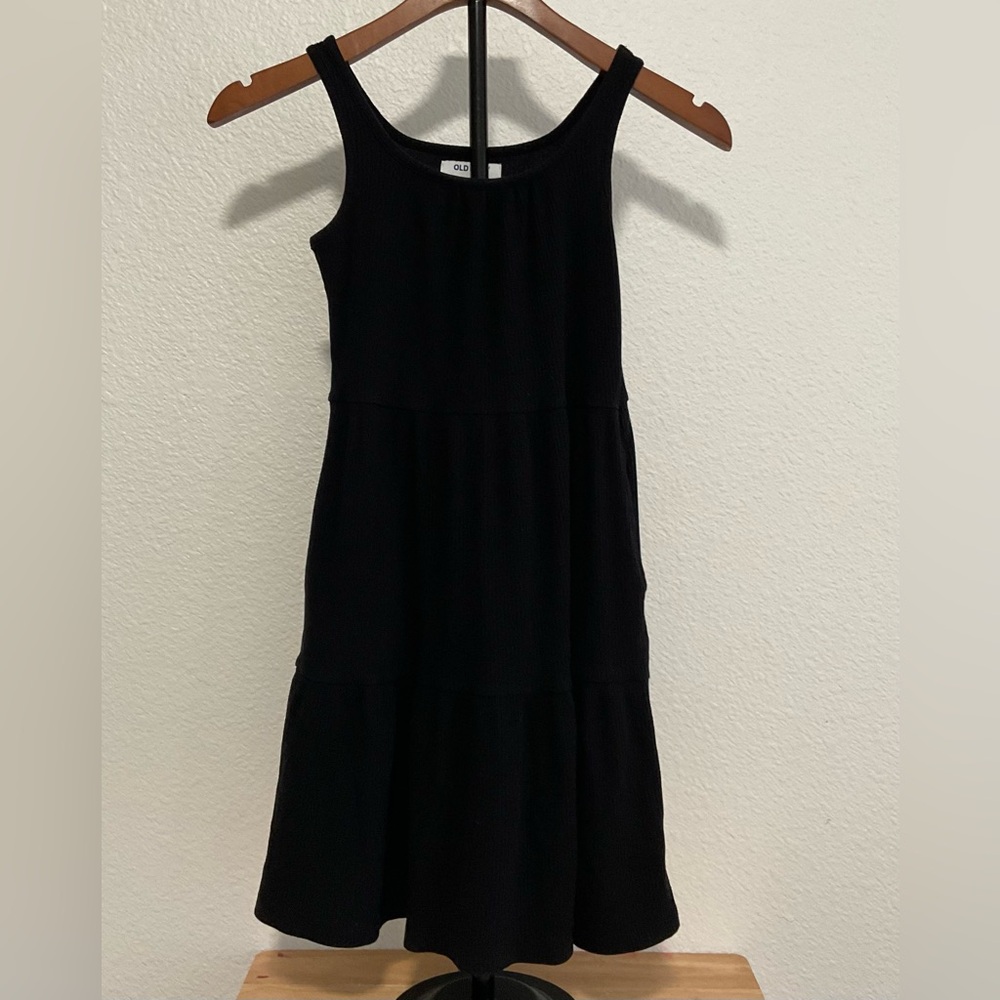 Old Navy Girls Black Ribbed Dress  Sz L Dark Coquette Vibes Tiered Ruffles
